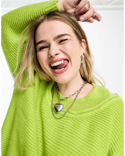 Native Youth Oversized Jumper With Double Neckline - Green