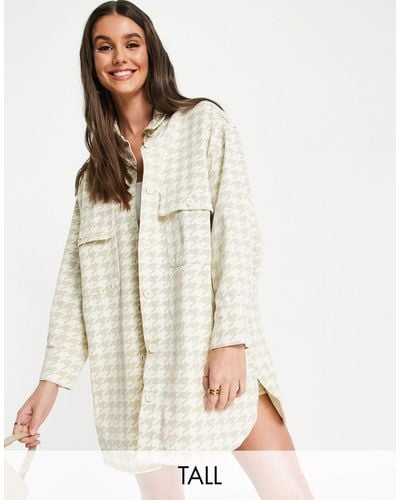 Missguided – oversize-hemd mit beigem hahnentrittmuster, kombiteil - Natur