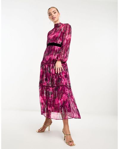 Hope & Ivy Midi Dress With Balloon Sleeves - Pink