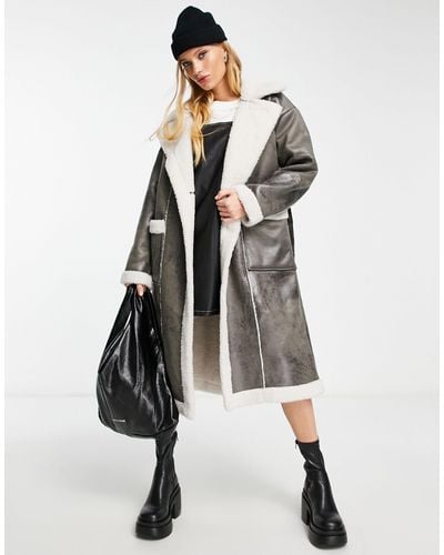 ONLY Shearling Faux Leather Belted Coat - White