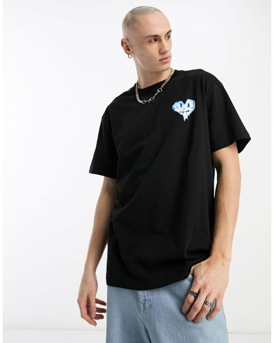 Weekday Oversized T-shirt With Angry Heart Graphic - Black