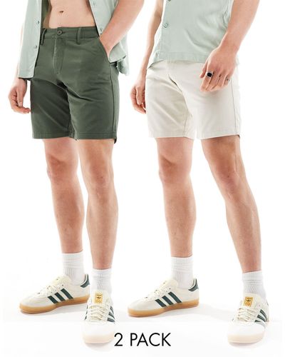 ASOS 2 Pack Slim Stretch Regular Length Chino Shorts - Green