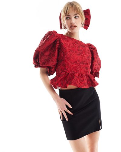 Sister Jane Tate Rose Jacquard Top With Back Heart Detail - Red