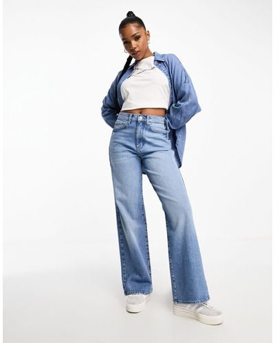 Vero Moda Aware - pantalon d'ensemble large en jean - moyen délavé - Bleu