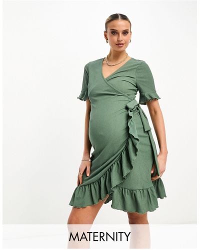 Vero Moda Frill Wrap Front Mini Dress - Green