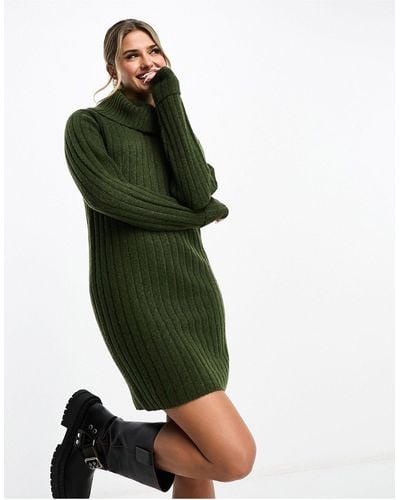 Miss Selfridge Rib Chunky Cowl Neck Knit Mini Dress - Green