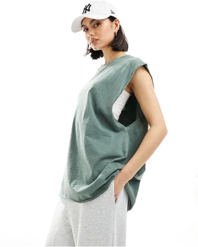 ASOS Washed Oversized Tank With Drop Arm Hole - Green
