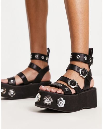 Koi Footwear Koi - fuzzy logic - sandales plateforme à fleurs - noir
