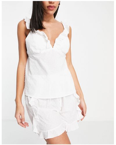 Vero Moda Bridal Cotton Dobby Frill Detail Pajama Set - White