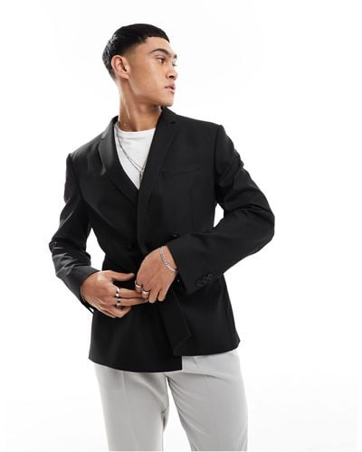 ASOS Slim Double Breasted Suit Jacket - Black