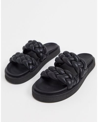 Mango Padded Plaited Flat Sandals - Black
