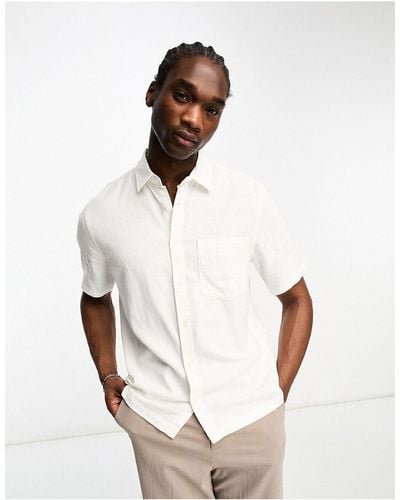 Weekday Relaxed Linen Mix Short Sleeve Shirt - White