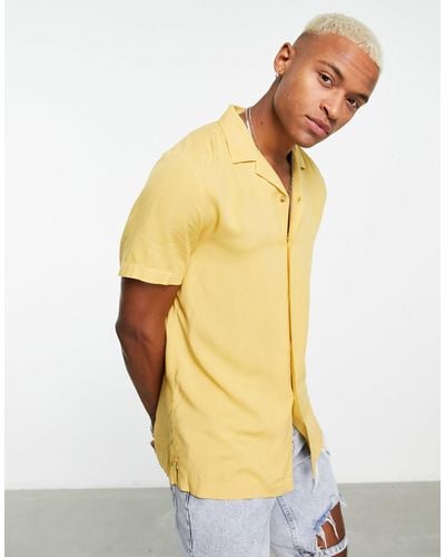 ASOS Regular Revere Viscose Shirt - Yellow