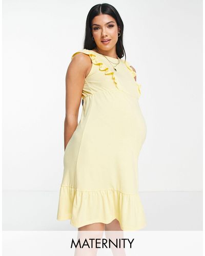 Mama.licious Mamalicious Maternity Frill Detail Mini Dress - Yellow