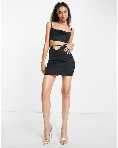 Rebellious Fashion Cut Out Detail Mini Skirt Co-ord - Black