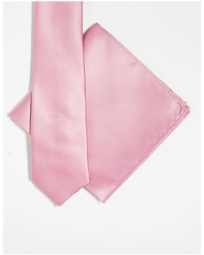 ASOS – schmale krawatte und passendes einstecktuch aus satin - Pink