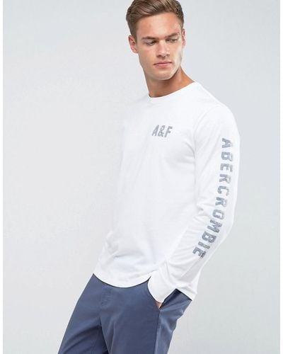 Abercrombie & Fitch Long Sleeve Top Slim Fit Legacy Print In White