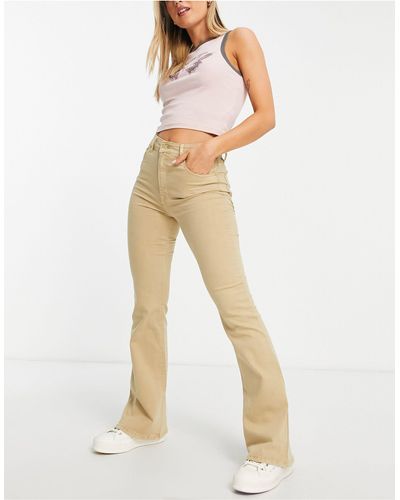 Pull&Bear Jeans a zampa color sabbia a vita alta - Neutro