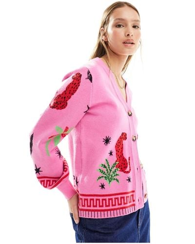 Never Fully Dressed Leopard Knitted Cardigan - Pink