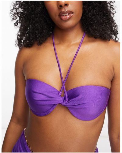 River Island Strappy Twist Balconette Bikini Top - Purple
