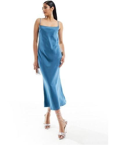 ASOS Scoop Neck Satin Midi Slip Dress - Blue