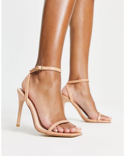 Truffle Collection Barely There Square Toe Stilletto Heeled Sandals - Natural