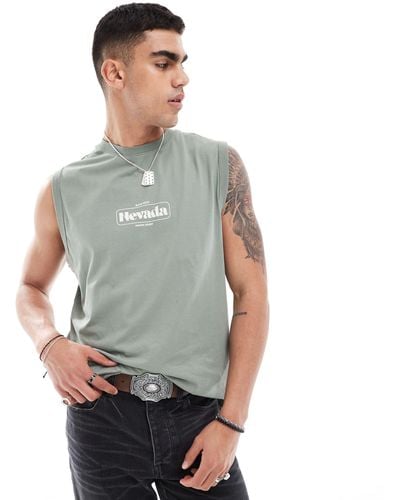 Only & Sons Oversized Tank With Black Rock Back Print - Grey