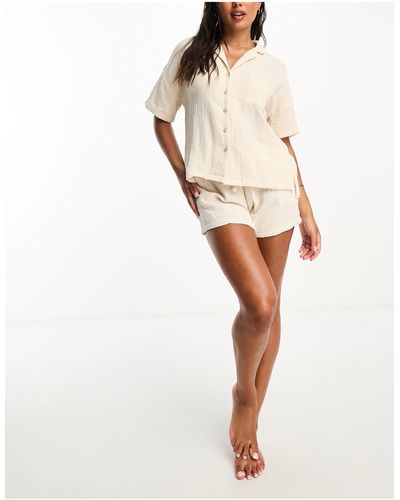Lindex Exclusive Cheesecloth Short Sleeve Pyjama Set - Natural