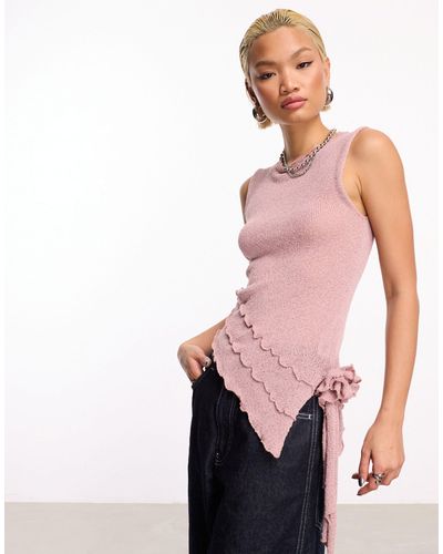 Collusion Fine Knit Knitted Vest With Corsage Trim - Pink