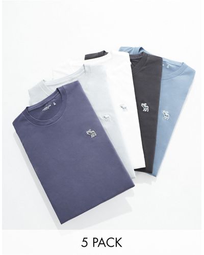Abercrombie & Fitch Icon - confezione da 5 t-shirt con logo 3d tono su tono blu/grigia/bianca