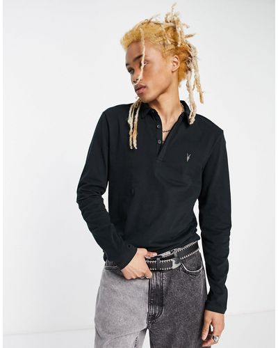 AllSaints Brace - Polo Van Geborsteld Katoen Met Lange Mouwen - Zwart