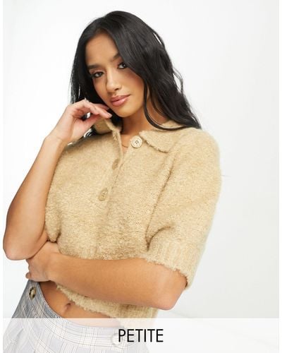 Vero Moda Fluffy Button Through Knitted Top - Natural