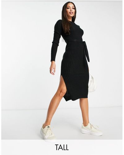 Brave Soul Tall Eddie Knitted Dress With Slit - Black