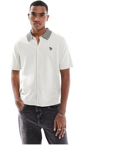PS by Paul Smith Paul Smith Knitted Collared Shirt With Zebra Logo - White