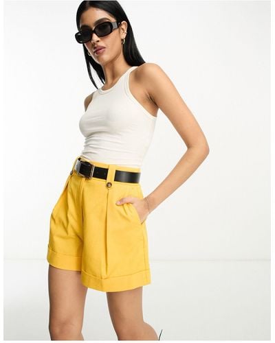 ASOS Mom Short With Waist Tabs With Linen - Yellow