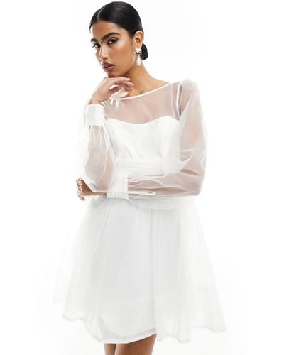 EVER NEW Bridal Organza Bow Back Mini Dress - White