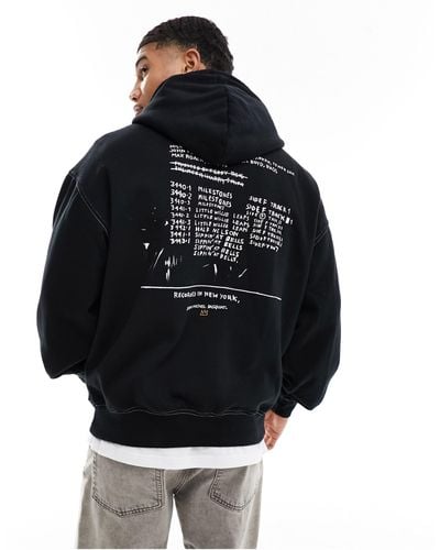 Cotton On Cotton On Relaxed Seam Detail Hoodie With Basquiat Art Print - Black