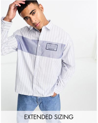 Armani Exchange Gestreept Overhemd Met Lange Mouwen En Logo - Blauw