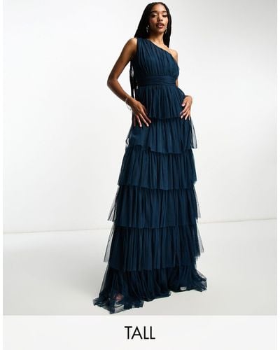 Beauut Tall Bridesmaid One Shoulder Tiered Maxi Dress - Blue