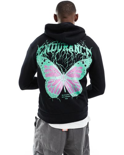 Jack & Jones Oversized Hoodie With Butterfly Back Print - Gray