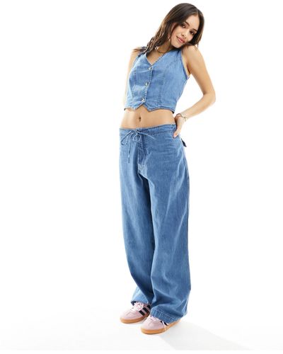 ASOS – mittele, weiche jeans mit kordelzug, kombiteil - Blau