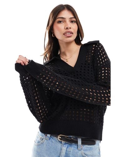 French Connection Manda Pointelle Top - Black