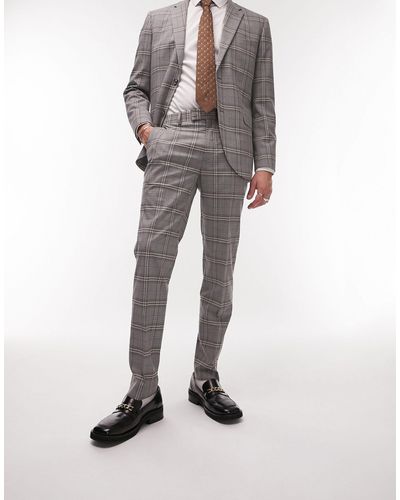 TOPMAN Slim Check Suit Trousers - Grey
