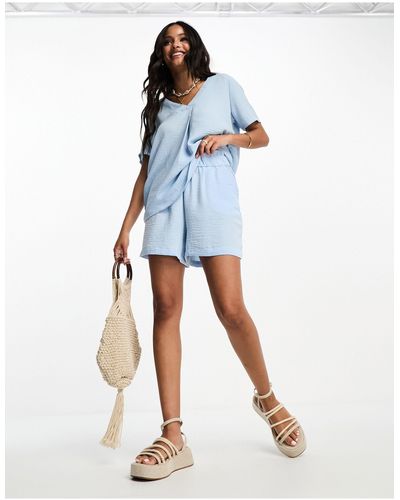 Jdy High Waisted Paperbag Shorts Co-ord - Blue