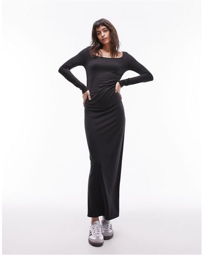 TOPSHOP Super Soft Cupro Long Sleeve Midi Dress - Black