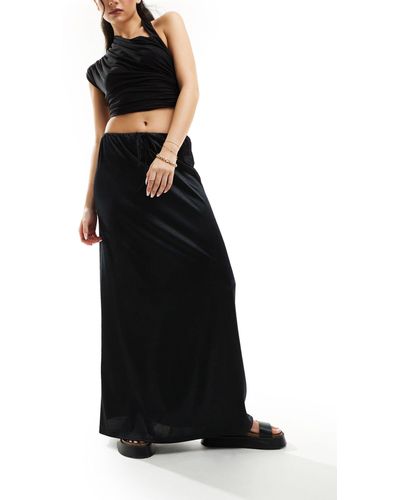 ASOS Falda larga negra fruncida con lazada en la cintura - Negro
