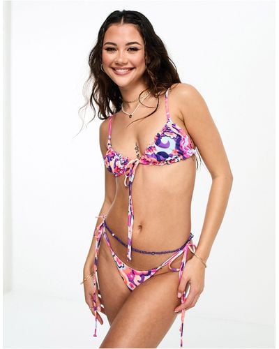 Kulani Kinis Perizoma del bikini con laccetti laterali e stampa floreale tipsy dip - Arancione