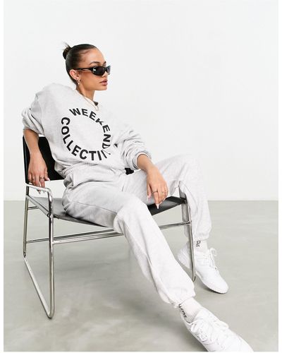 ASOS Asos - weekend collective - sweat-shirt d'ensemble oversize à logo - chiné - Blanc