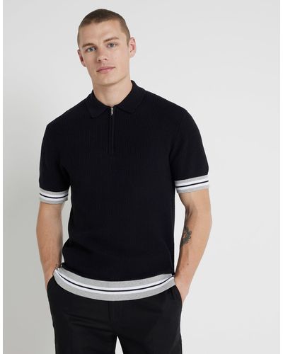 River Island Slim Fit Knitted Polo Shirt - Black