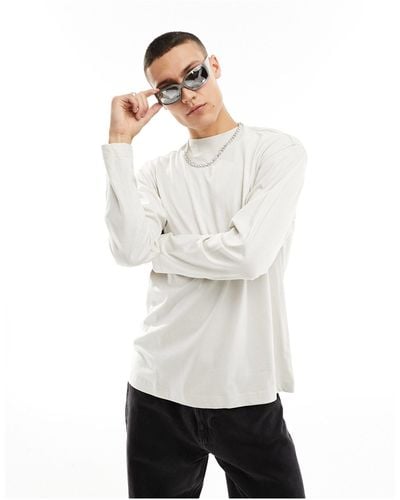 Weekday Relaxed Mock Neck Long Sleeve T-shirt - White